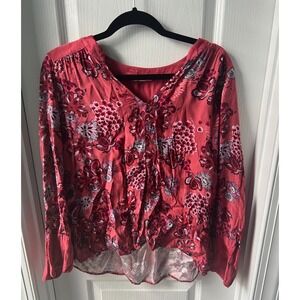 Odd Molly Womens Top Hi Lo‎ Red Multi Bird Hearts Valentine's Day Boho Size 2